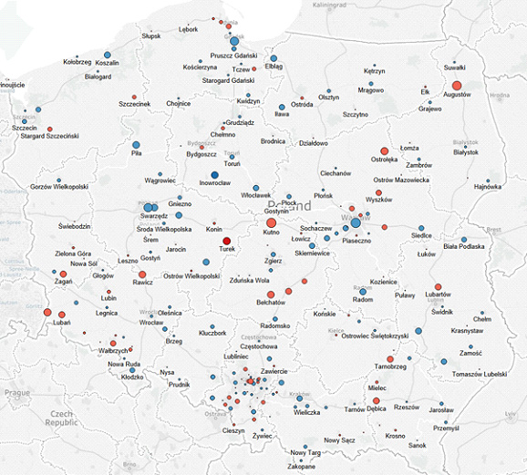 wizualizacja danych na mapie Polski